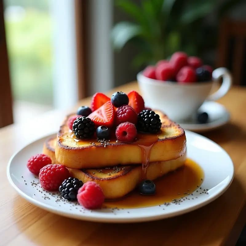 Tostadas Francesas de Brioche con Frutos Rojos y Sirope de Arce: Receta Dulce en 15 Minutos