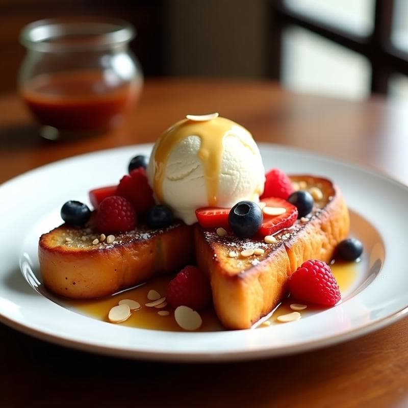 Tostadas Francesas de Brioche con Helado de Vainilla y Frutos Rojos: Postre Gourmet en 10 Minutos