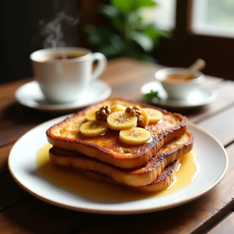 Tostadas Francesas de Brioche con Plátano Caramelizado y Nueces: Desayuno Dulce y Energético