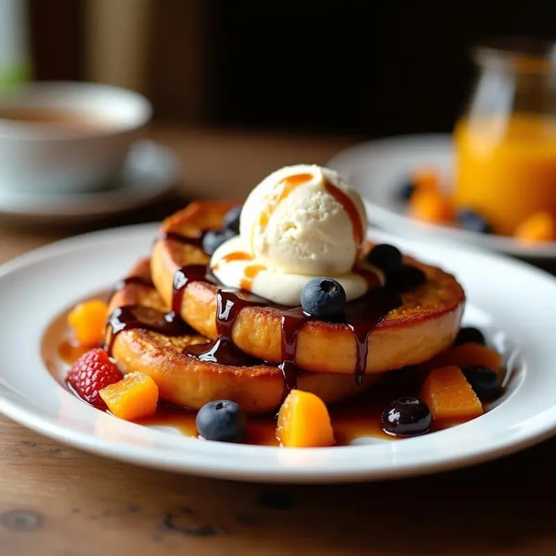 Tostadas Francesas con Helado de Vainilla y Frutas Confitadas: Desayuno que Parece Postre