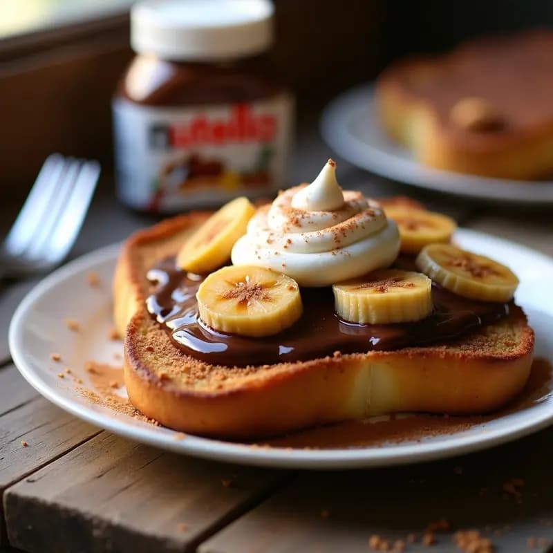 Tostadas Francesas con Nutella, Plátano y Crema Batida: Desayuno de Campeón