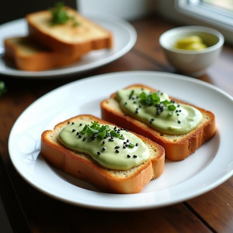 Tostadas Francés de Pan de Centeno y Crema de Wasabi: Desayuno Japonés Fusion