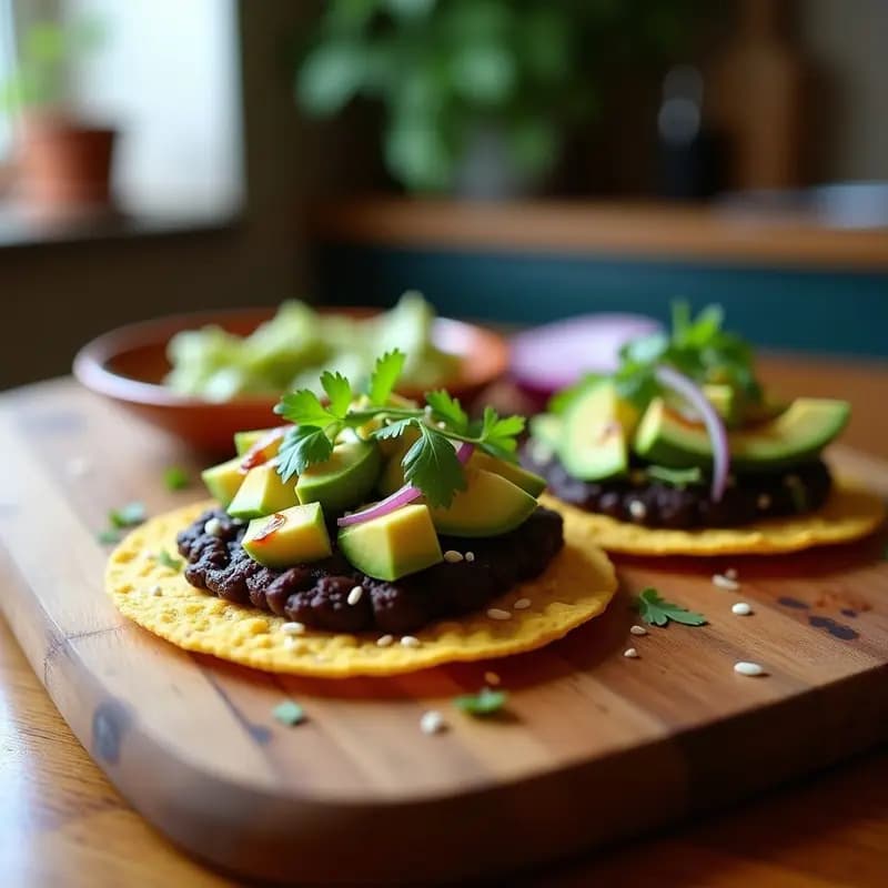 Tostadas mexicanas de frijol negro y aguacate con chipotle: desayuno vegano