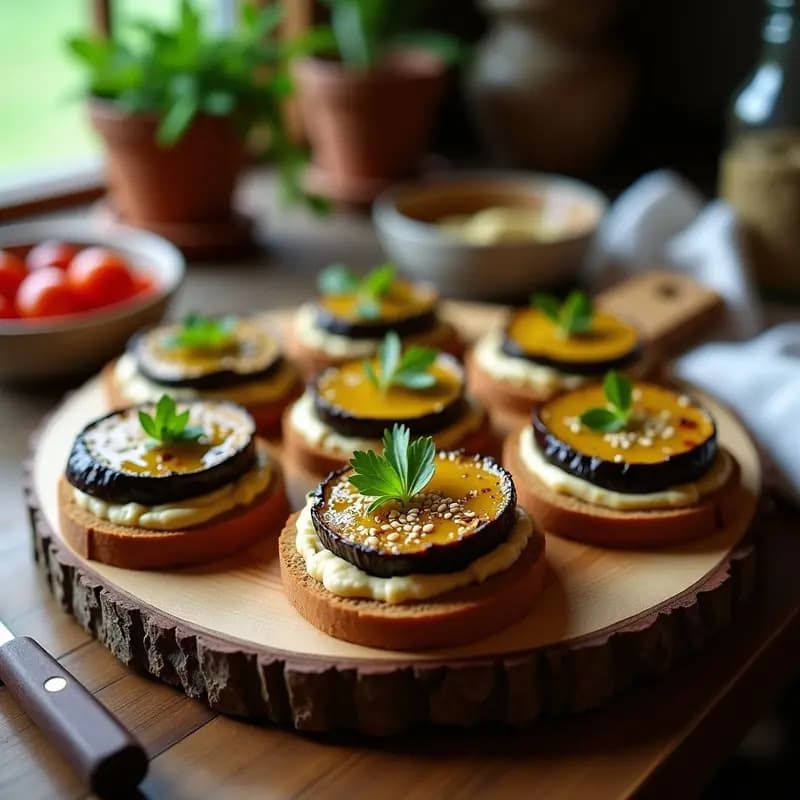 Tostadas de Hummus y Berenjena Asada con Zaatar: Aperitivo Armenio Sin Gluten