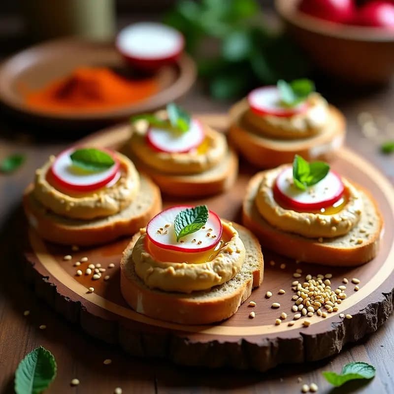 Tostadas de Hummus de Lentejas y Rábanos: Aperitivo Egipcio Sin Horno y Crujiente
