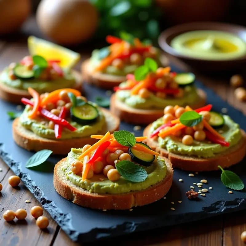 Tostadas de Pan de Molde con Hummus y Vegetales: Aperitivo Rápido y Vegano