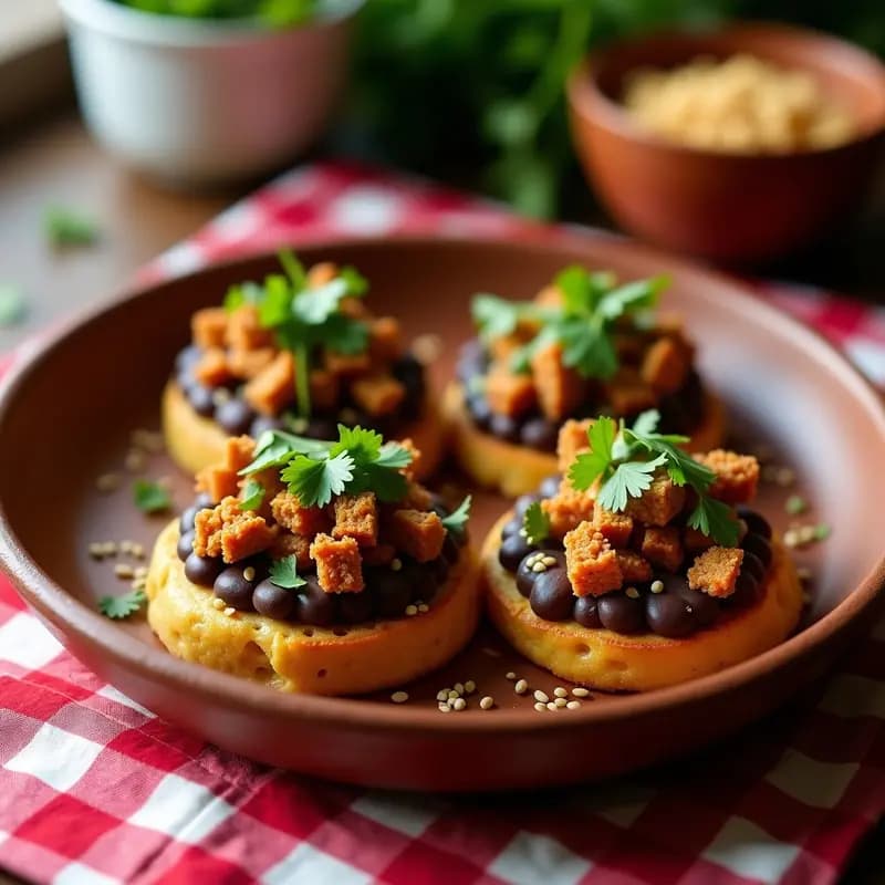 Tostadas de Pan de Maíz con Frijoles Refritos y Chorizo Vegano: Desayuno Tex-Mex Sin Carne