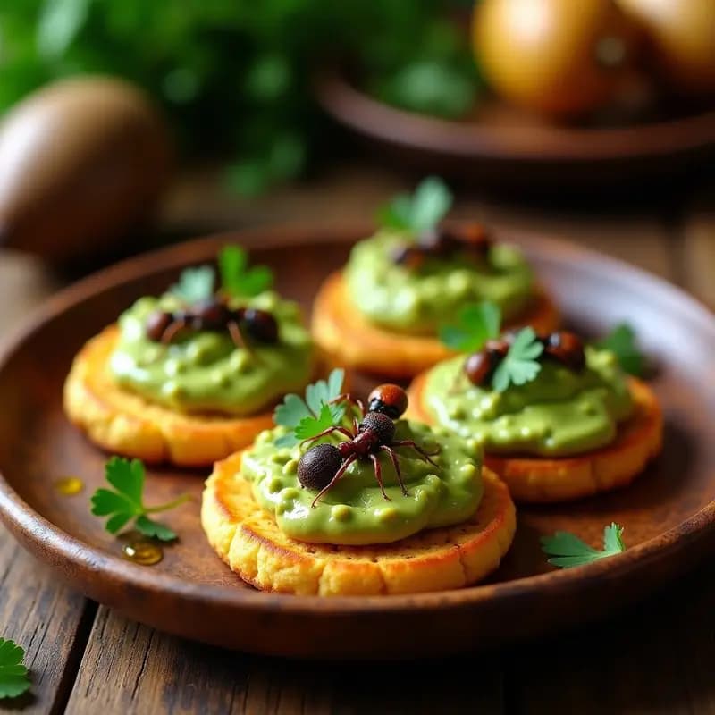 Tostadas de Pan de Maíz con Guasacaca y Hormigas Culonas: Snack Colombiano con Superalimentos