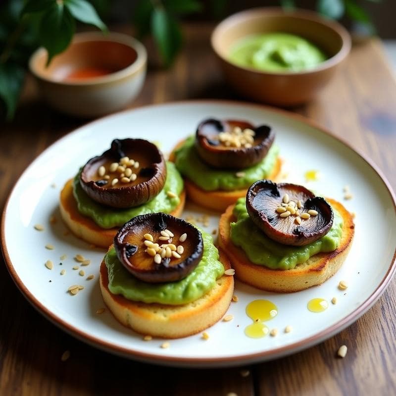 Tostadas de Pan de Maíz con Guasacaca y Champiñones Portobello: Desayuno Vegano Alto en Hierro