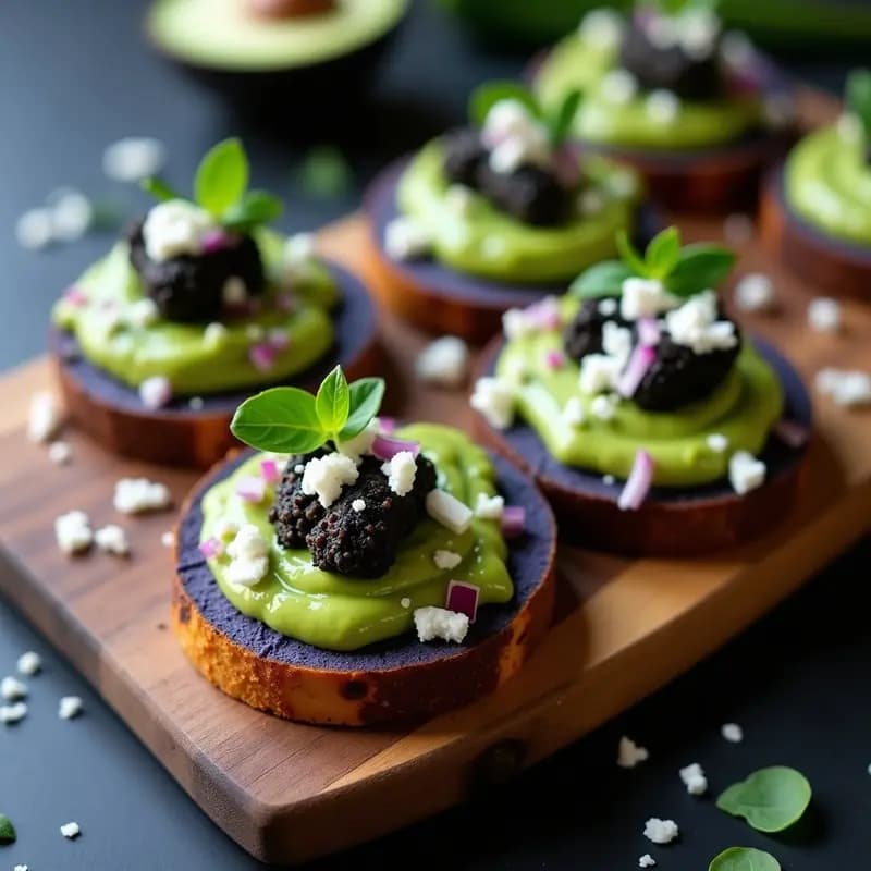 Tostadas de Pan de Maíz con Huitlacoche y Crema de Aguacate: Aperitivo Mexicano de Autor