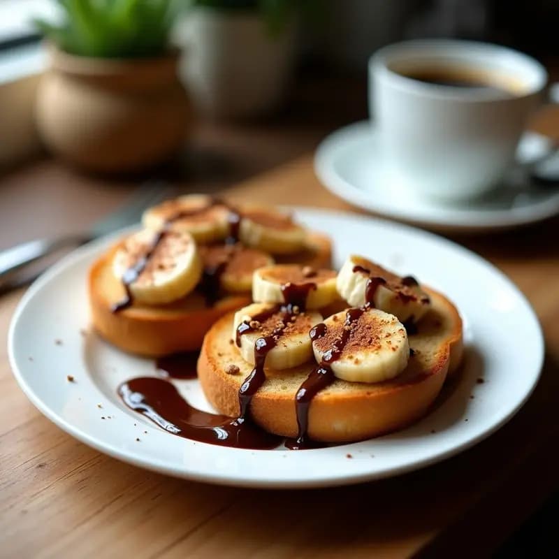 Tostadas con Mantequilla de Cacahuete, Plátano y Sirope de Chocolate: Desayuno o Merienda Rápida