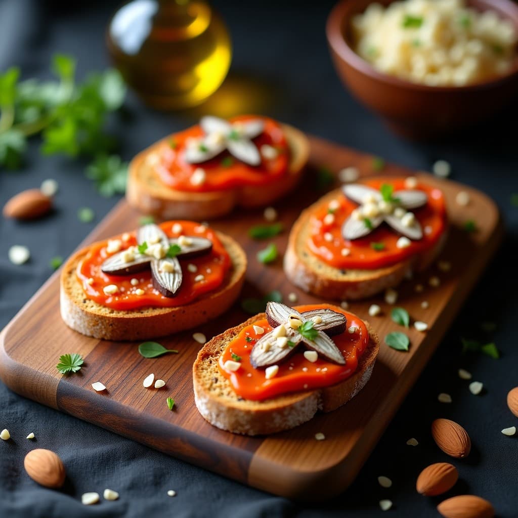 Tostadas de Pan de Mijo con Crema de Pimiento Choricero y Anchoas: Receta Española Sin Gluten