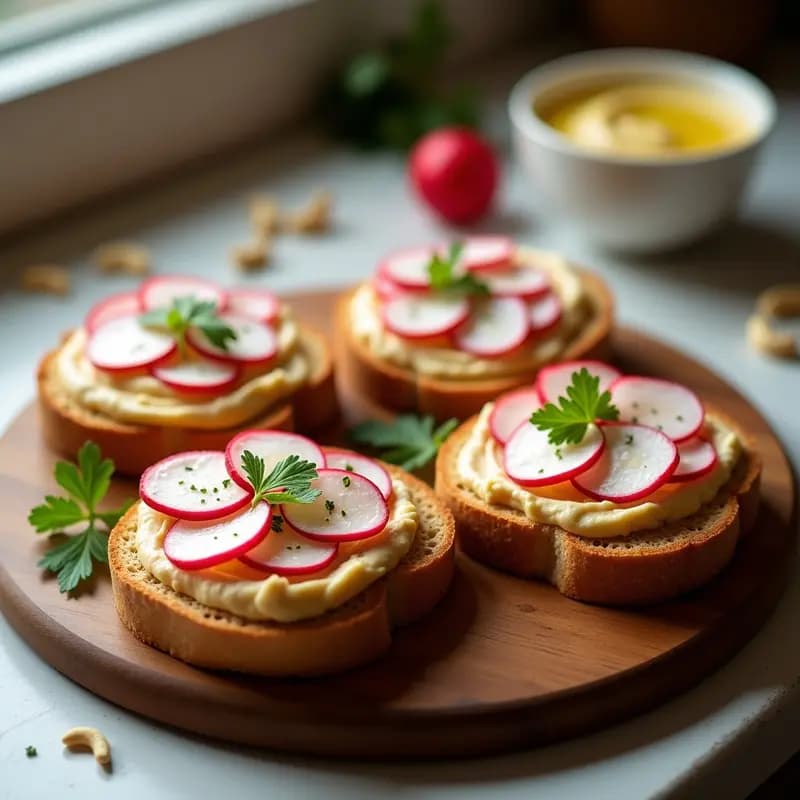 Tostadas de Pan de Mijo con Hummus de Anacardos y Rábanos: Desayuno Africano Sin Gluten