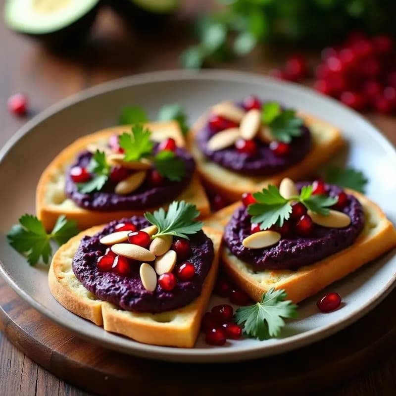 Tostadas de Pan Naan con Paté de Berenjena y Granada: Entrante Indo-Persa Elegante