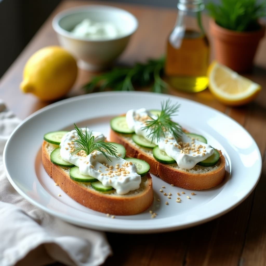 Tostadas de Pan de Almendra con Tzatziki de Pepino y Eneldo: Desayuno Griego Keto y Sin Gluten