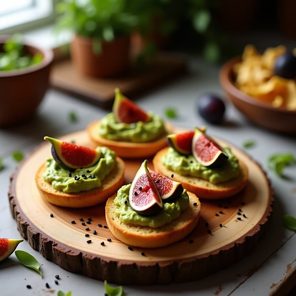 Tostadas de Pan de Altramuz con Guacamole y Higos Frescos: Entrante Español Vegano y Sin Gluten