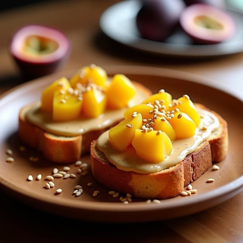 Tostadas de Pan de Banano con Crema de Cacahuete y Granadilla: Desayuno Sin Harina y Energético
