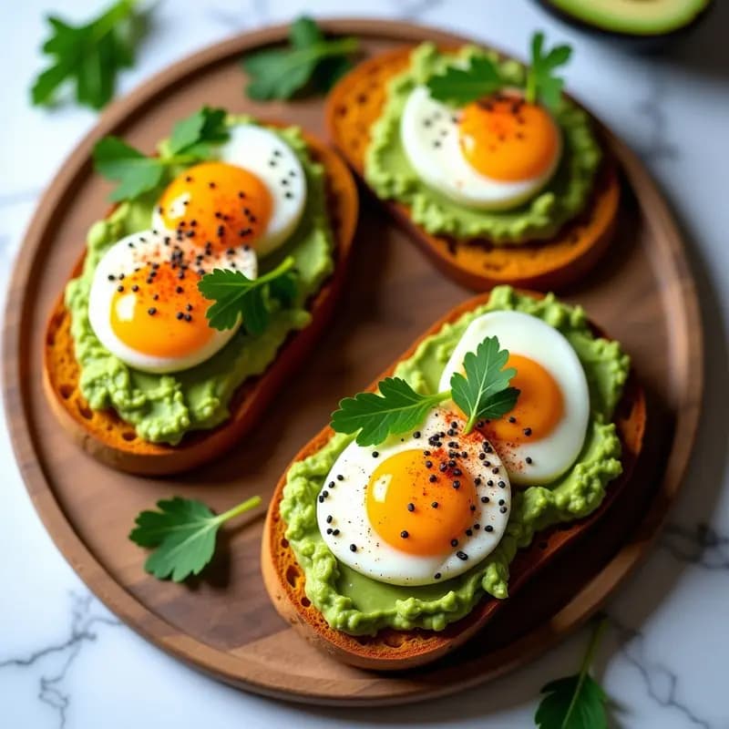 Tostadas de Pan de Batata con Crema de Aguacate y Huevo Poché de Cúrcuma: Brunch Colorido y energético