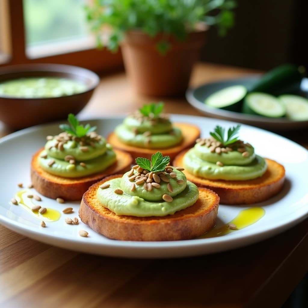 Tostadas de Pan de Batata con Hummus de Calabacín y Semillas de Cáñamo: Desayuno Sin Gluten