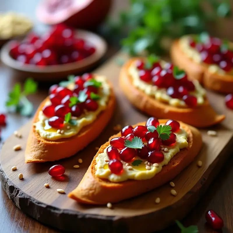 Tostadas de Pan de Batata con Paté de Berenjena Asada y Granados: Aperitivo Libanés Viral