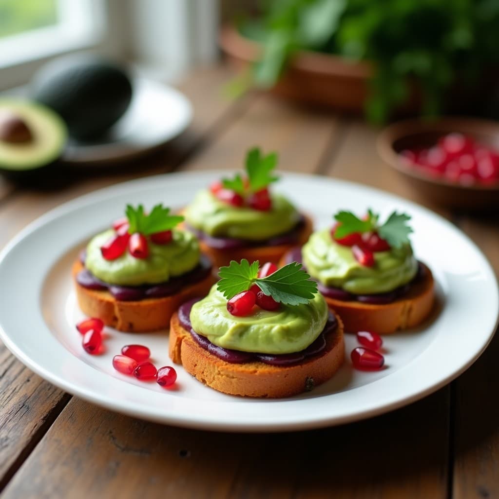 Tostadas de Pan de Camote con Crema de Aguacate y Semillas de Granada: Desayuno Antioxante