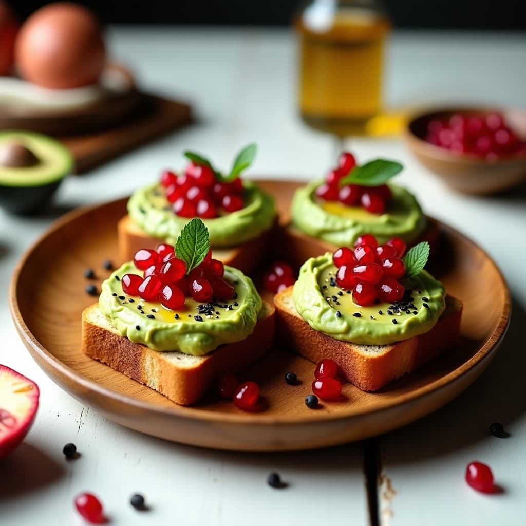 Tostadas de Pan de Castaña con Aguacate y Granos de Granada: Desayuno Sin Gluten y Antioxidante