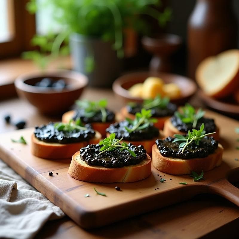 Tostadas de Pan de Castaña con Paté de Aceitunas Negras y Alcaparras: Aperitivo Sin Gluten y Alto en Hierro