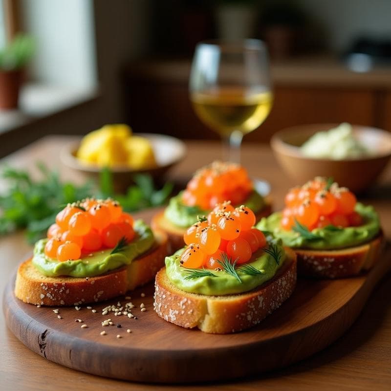 Tostadas de Pan de Castañas con Aguacate y Huevas de Salmón: Receta Sin Gluten para Desayuno Gourmet
