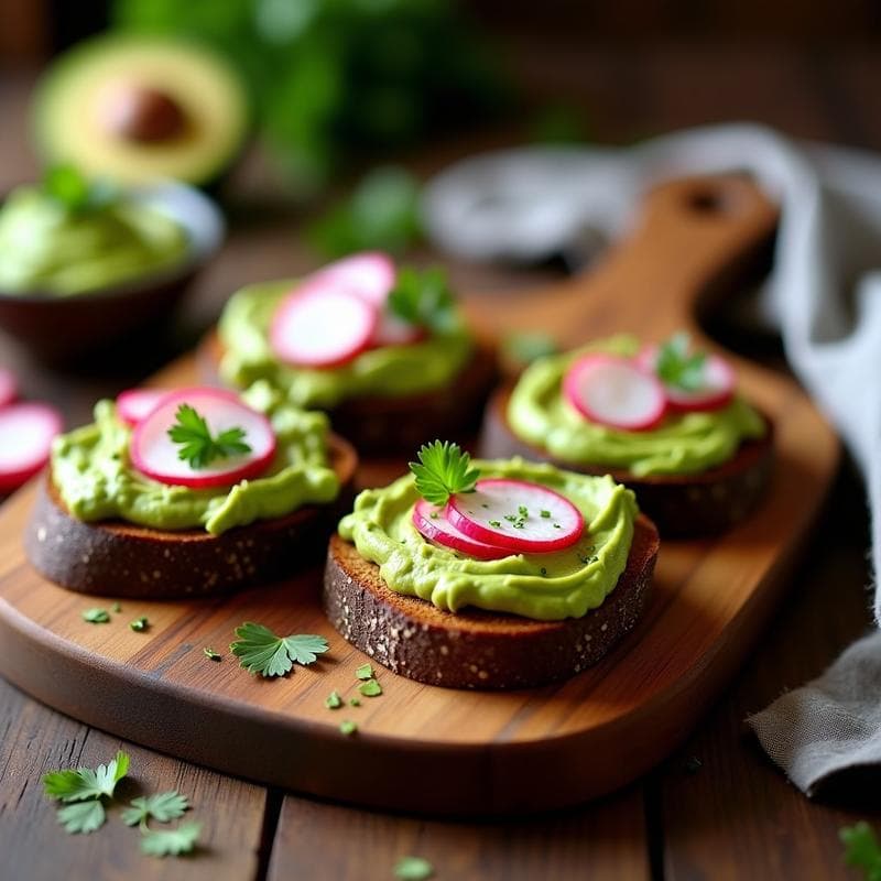 Tostadas de Pan de Centeno con Crema de Guacamole y Rábanos Encurtidos: Entrante Alemán