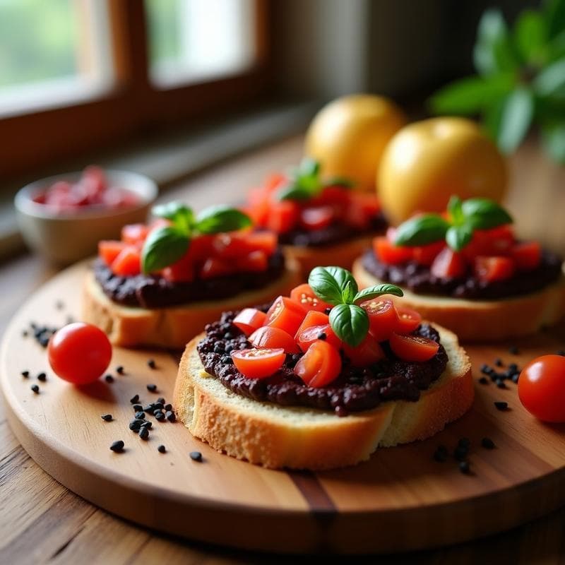 Tostadas de Pan de Centeno con Paté de Aceitunas Kalamata y Tomate: Aperitivo Griego Sin Gluten