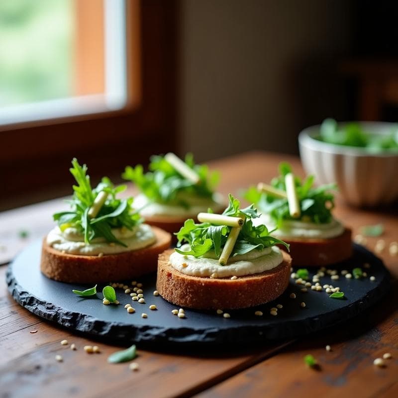 Tostadas de Pan de Centeno con Pate de Espárragos Blancos y Rúcula: Entrante Alemán Sin Gluten