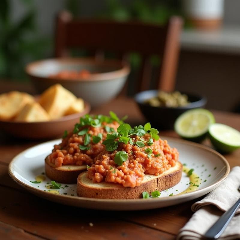 Tostadas de Pan de Centeno con Paté de Lentillas y Rúcula: Aperitivo Francés Alto en Hierro