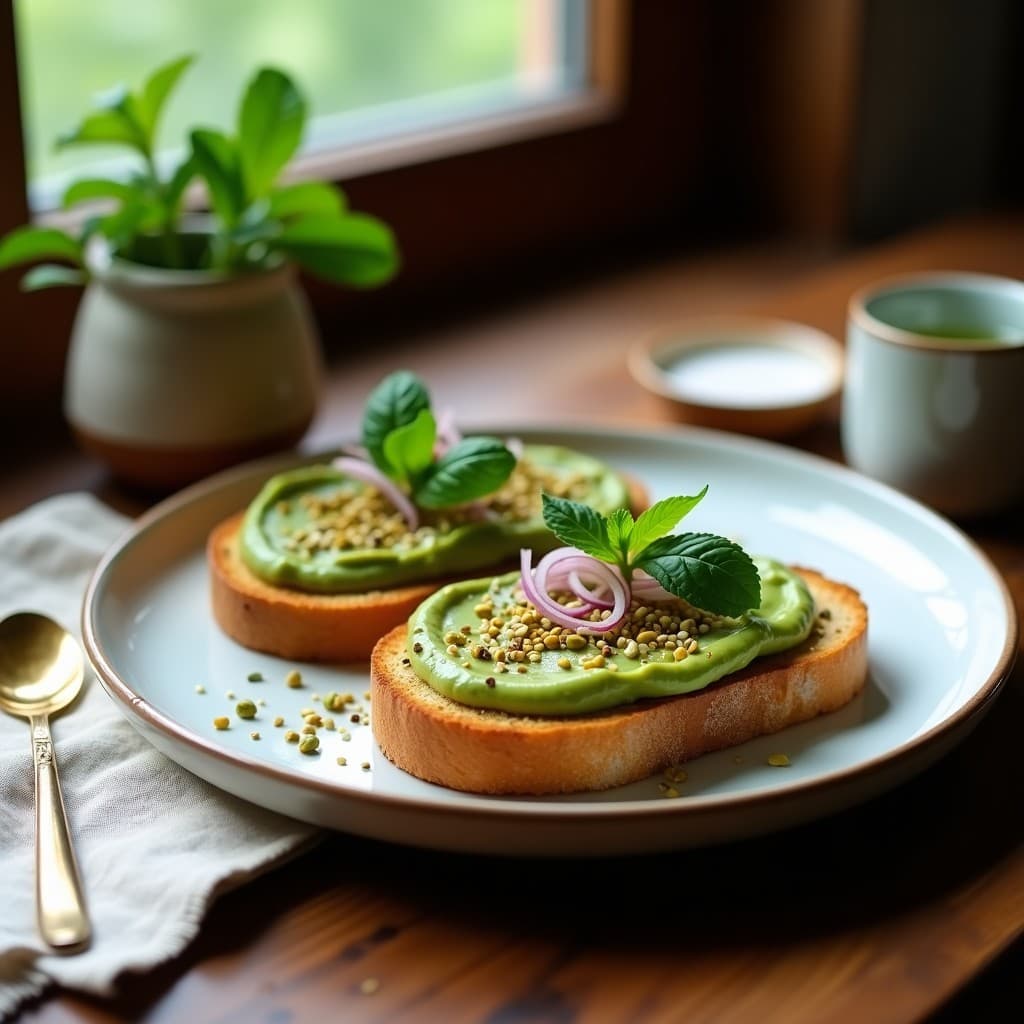 Tostadas de Pan de Centeno con Puré de Habas y Hierbabuena: Desayuno Iraní en 10 Minutos