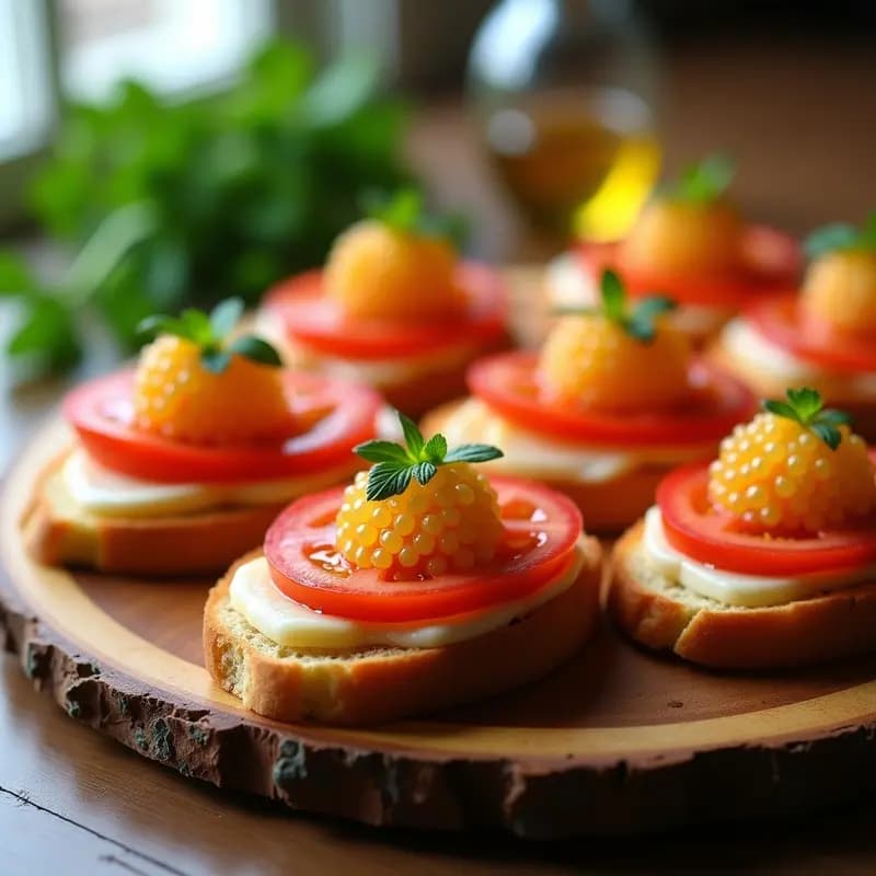 Tostadas de Pan de Cristal con Tomate, Ventresca y Caviar de Limón: Entrante Español Elegante