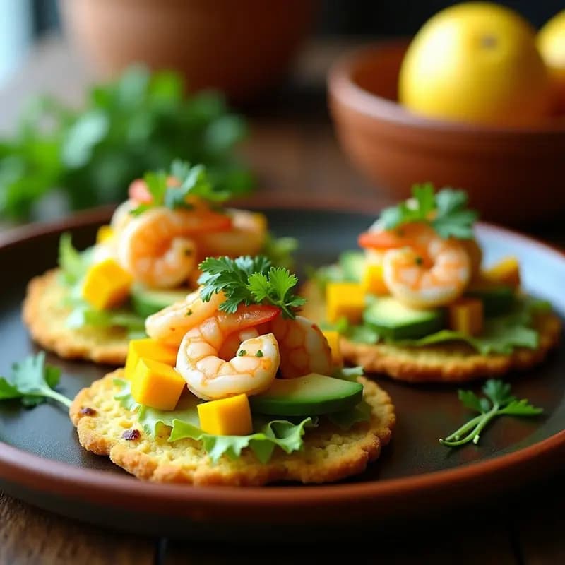 Tostadas de Pan de Elote con Ceviche de Camarón y Mango: Receta Mexicana Crujiente