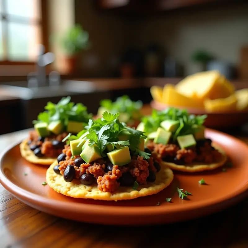 Tostadas de Pan de Elote con Frijoles Negros y Chorizo Vegano: Receta Mexicana sin Carnes