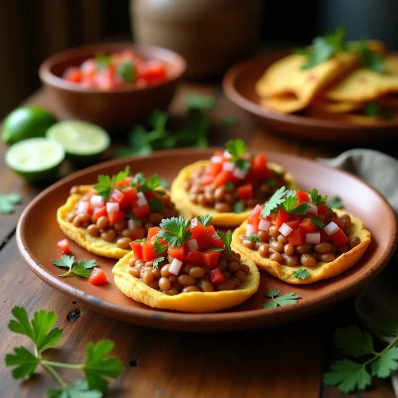 Tostadas de Pan de Elote con Frijoles Charros Veganos y Pico de Gallo: Desayuno Mexicano Sin Gluten