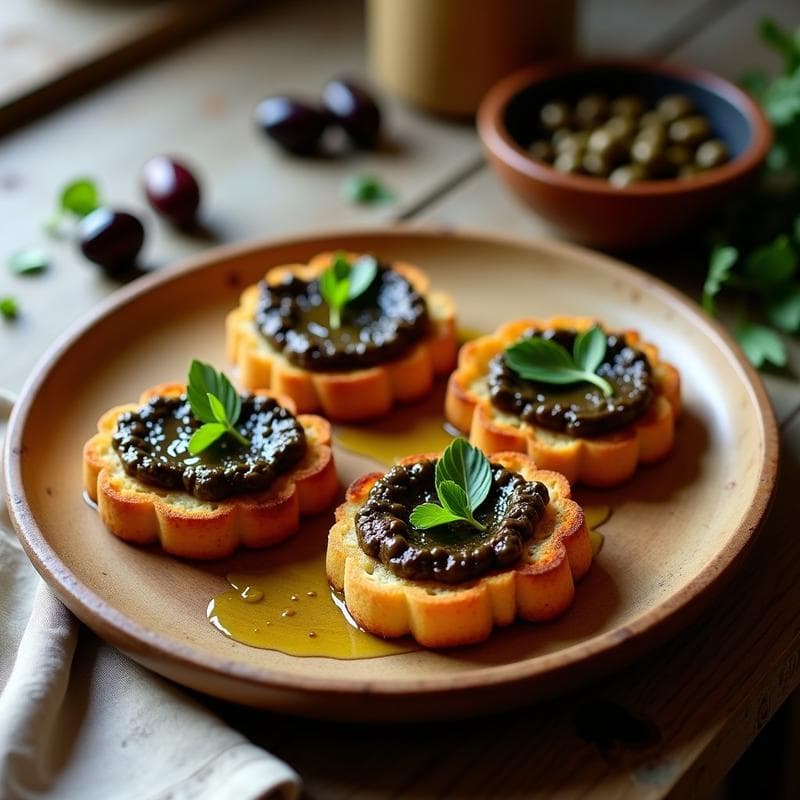 Tostadas de Pan de Garbanzo con Pate de Aceitunas Kalamata y Alcaparras: Aperitivo Español Keto