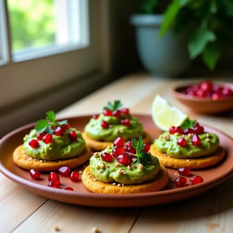 Tostadas de Pan de Garbanzo con Guacamole y Granadas: Desayuno Méxicano Vegano y Alto en Fibra