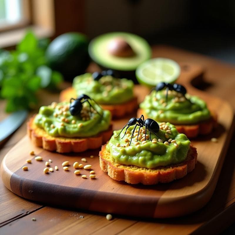Tostadas de Pan de Insectos con Guacamole y Hormigas Culonas: Receta Colombiana Sostenible