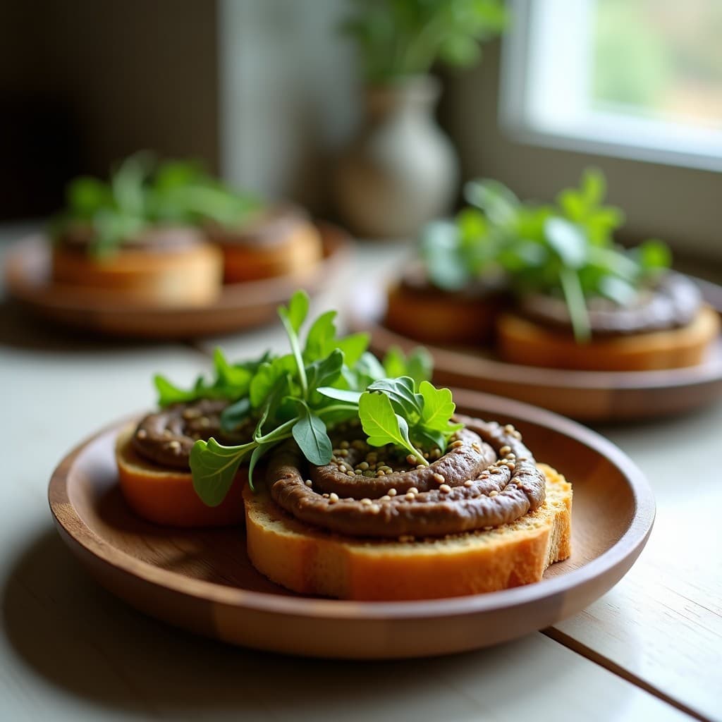 Tostadas de Pan de Insectos con Hummus de Habas Negras y Rúcula: Desayuno Sostenible y Vegano