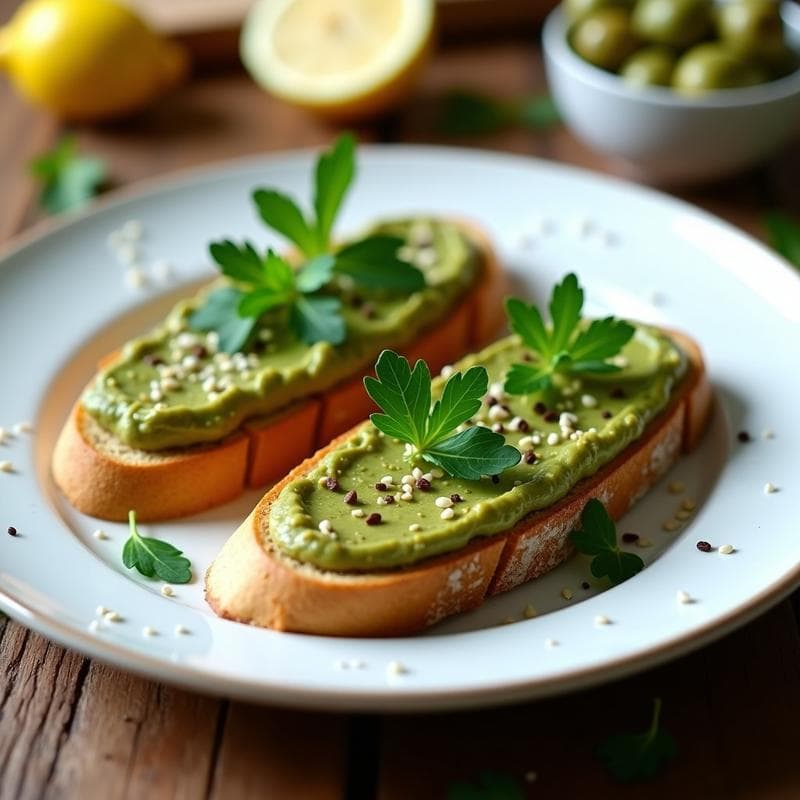 Tostadas de Pan de Lentejas con Pâté de Aceitunas Verdes y Alcaparras: Entrante Italiano Keto