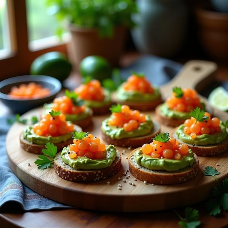 Tostadas de Pan de Maíz con Crema de Aguacate y Huevas de Salmón: Receta Mexicana Alta en Omega-3