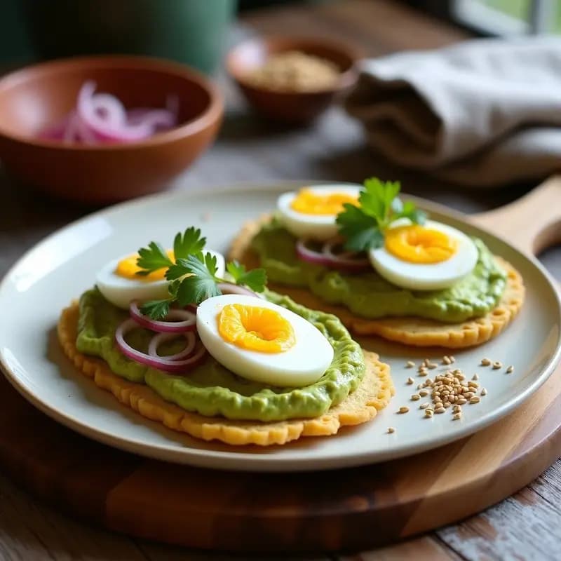 Tostaladas de Pan de Maíz con Aguacate y Huevos Escabechados: Desayuno Mexicano en 10 Minutos