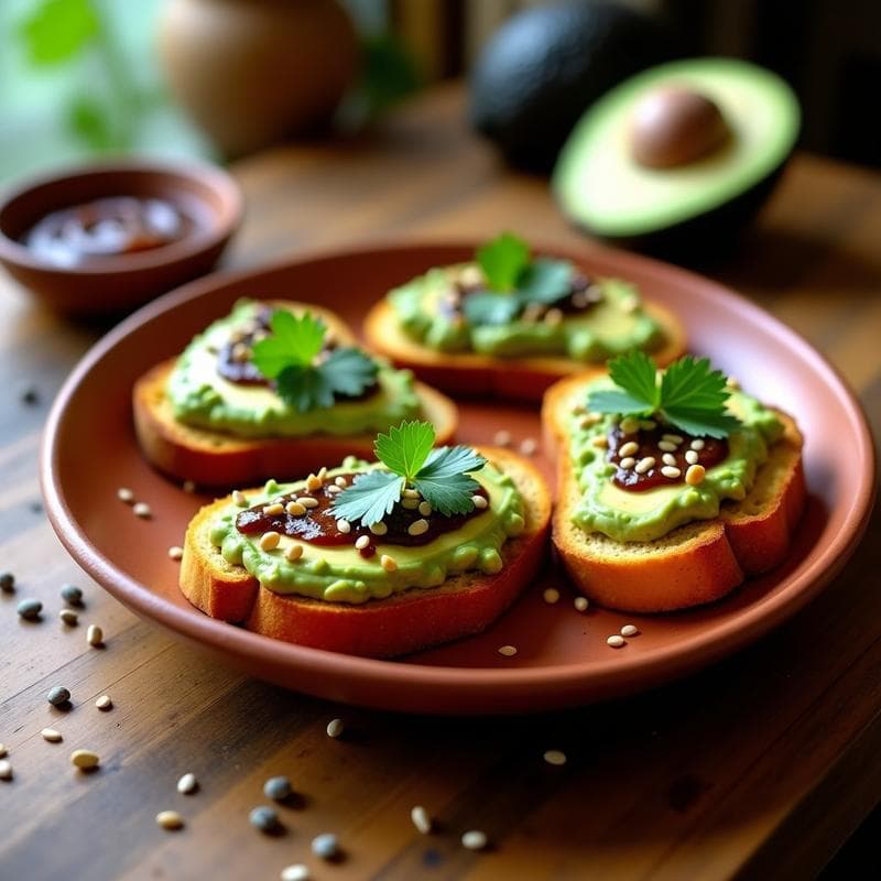 Tostadas de Pan de Maíz Azul con Aguacate y Salsa Macha: Desayuno Mexicano Sin Gluten