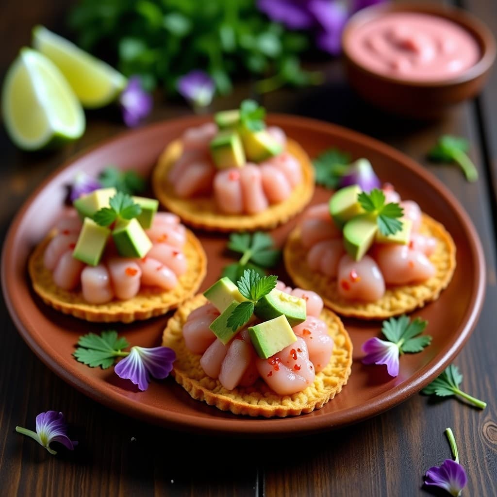 Tostadas de Pan de Maíz Azul con Ceviche de Callo de Hacha y Leche de Tigre Rosa: Receta Mexicana Gourmet