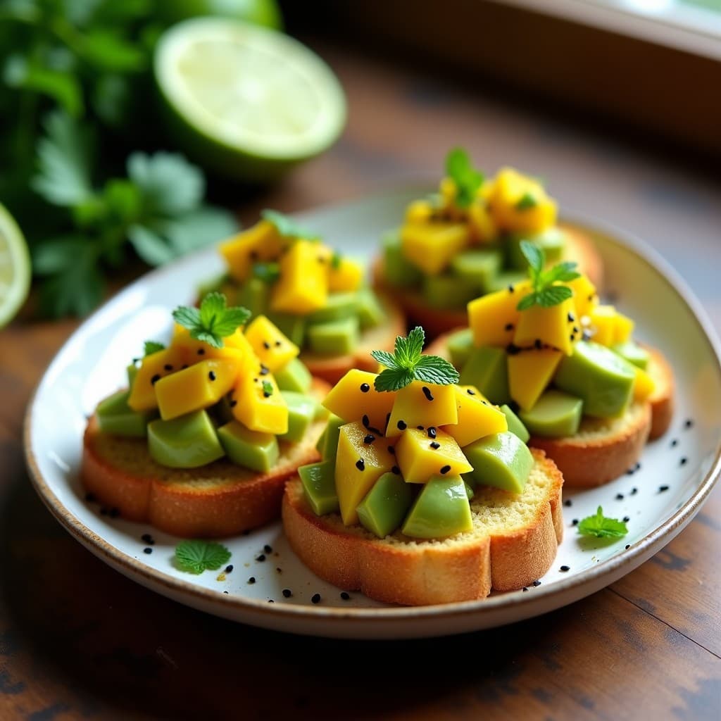 Tostadas de Pan de Maíz con Ceviche de Mango y Aguacate: Receta Peruana sin Pescado