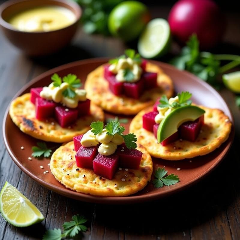 Tostadas de Pan de Maíz con Ceviche de Remolacha: Receta Vegana Peruana con Lechuga de Tigre