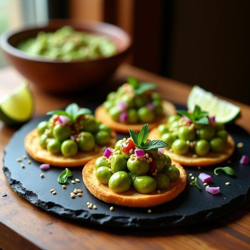 Tostadas de Pan de Maíz con Guacamole de Edamame y Chili Crisp: Aperitivo Mexicano-Alto en Proteína