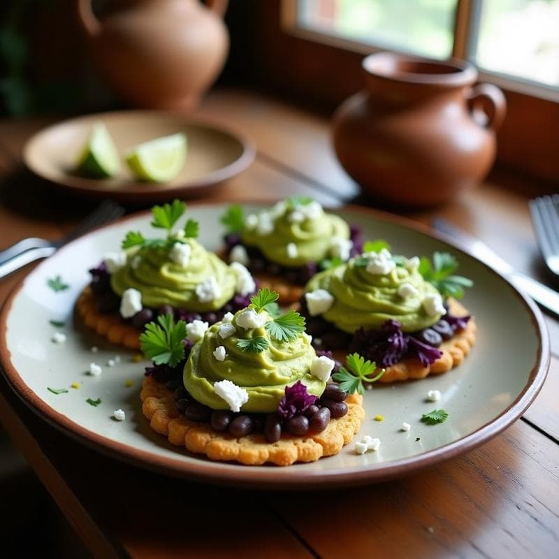 Tostadas de Pan de Maíz con Guacamole y Frijoles Negros: Desayuno Mexicano Keto